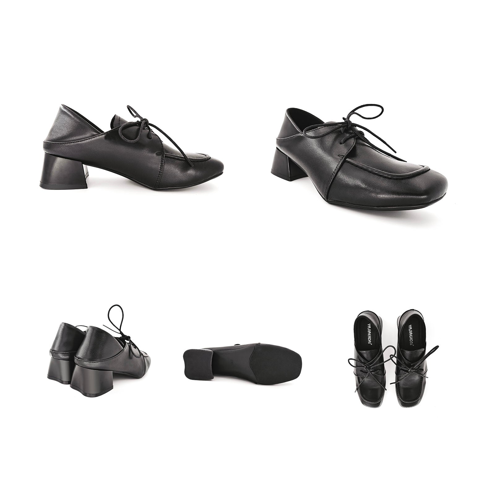 uk05ページ2-⑥ Elizabethlike Sheepskin Square-Toe Lace-up Mid-Heel Genuine