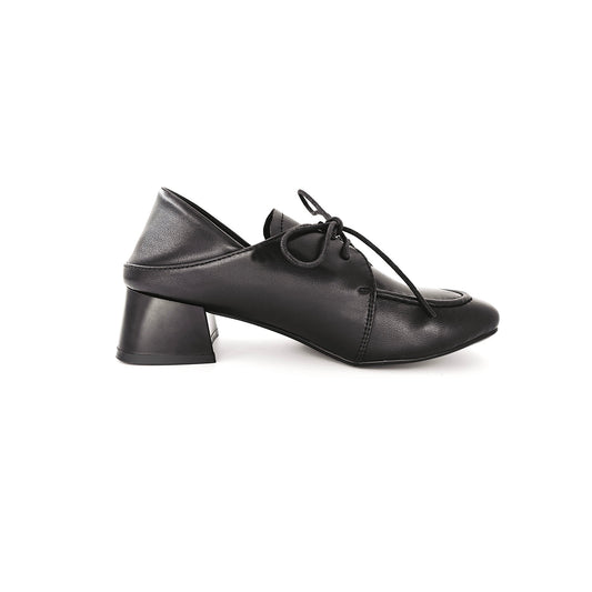 Elizabethlike Sheepskin Square-Toe Lace-up Mid-Heel Genuine Leather Women's Shoes