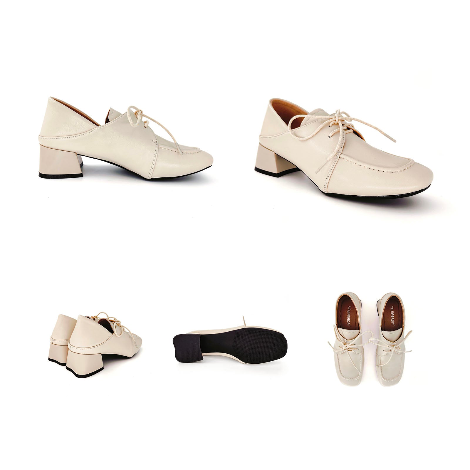 Elizabethlike Sheepskin Square-Toe Lace-up Mid-Heel Genuine
