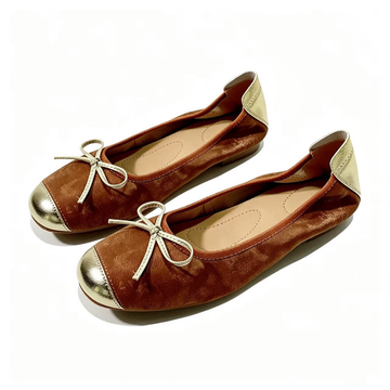 French Style Two-Tone Leather Bow Ballet Flats