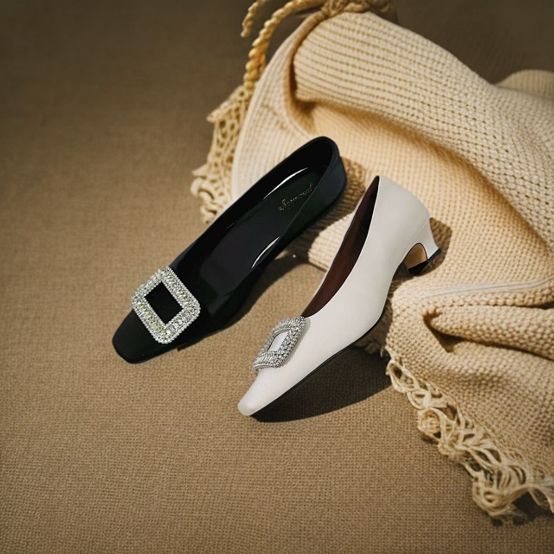 Elizabeth French Chic Crystal Square Buckle - Versatile Fashion Pumps