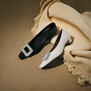 Elizabeth French Chic Crystal Square Buckle - Versatile Fashion Pumps
