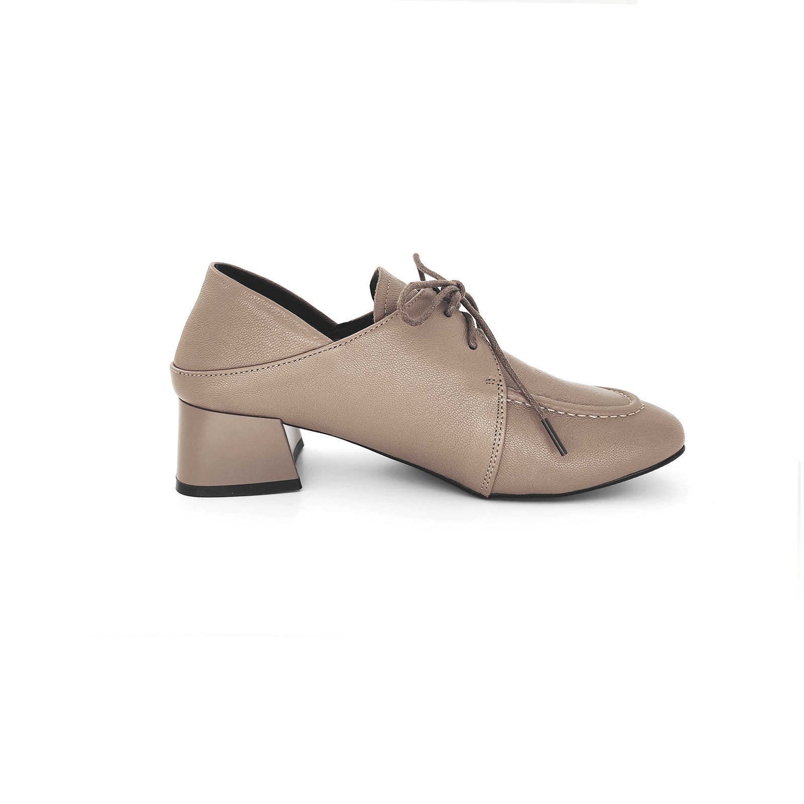 Elizabethlike Sheepskin Square-Toe Lace-up Mid-Heel Genuine