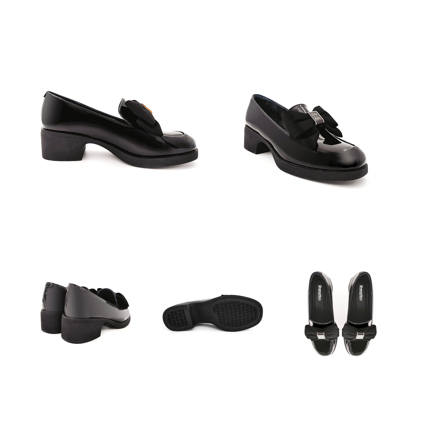 【NEW】Elizabethlike Women's Thick-Soled Bow Patent Leather Loafer